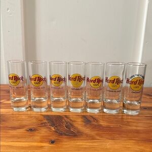 Set of 7 Hard Rock Cafe Collectors Tall Shot Glasses